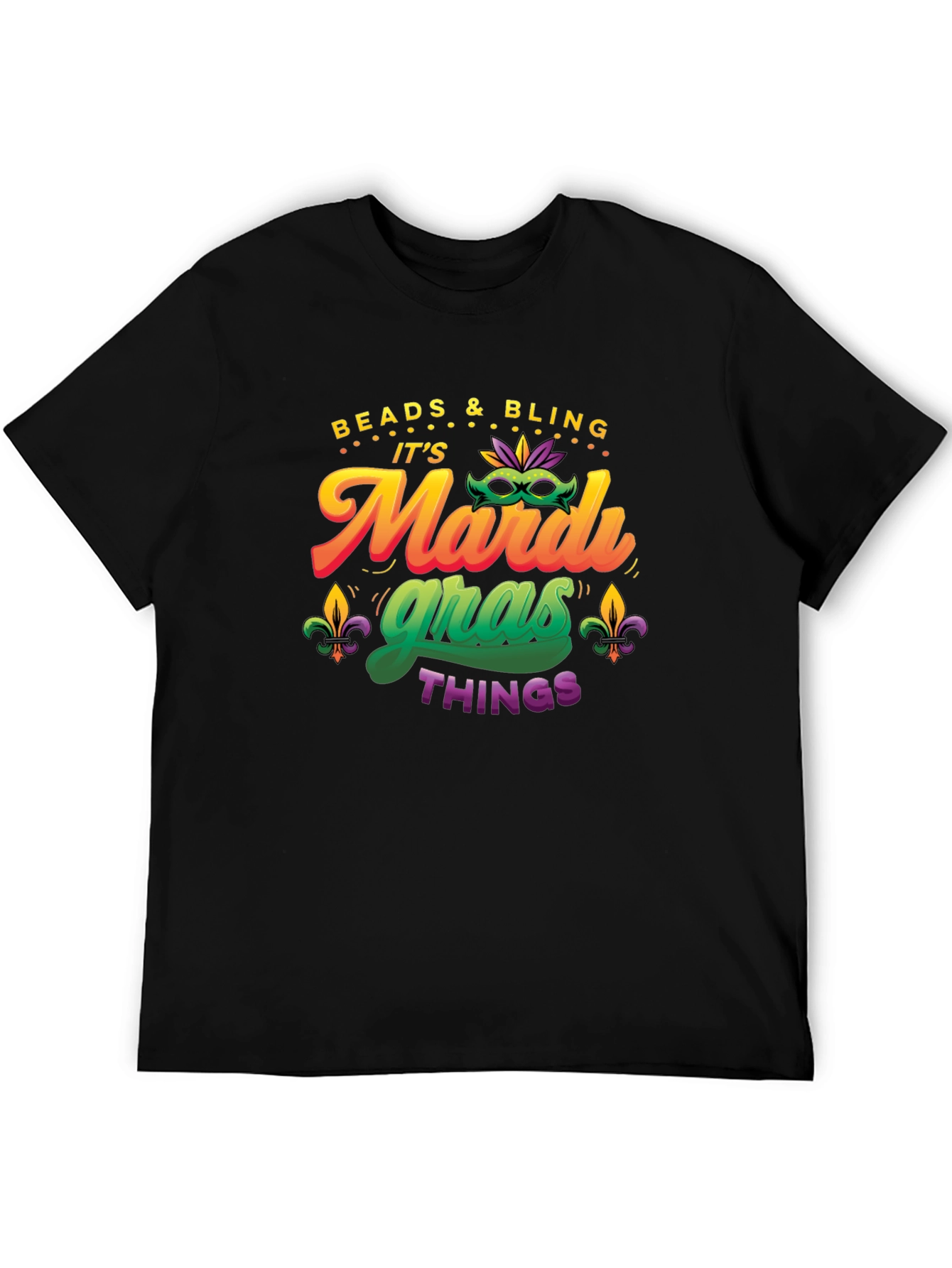 Mardi Gras T-Shirt - Beads & Bling - Mens Black Tee