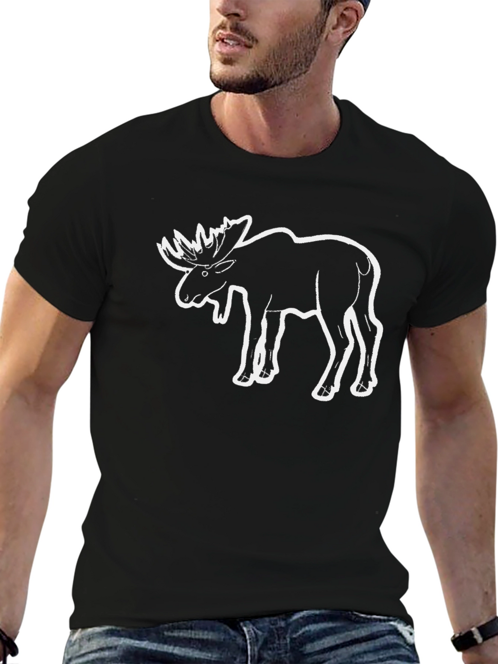 Moose Graphic Tee - Black Cotton Casual T-Shirt