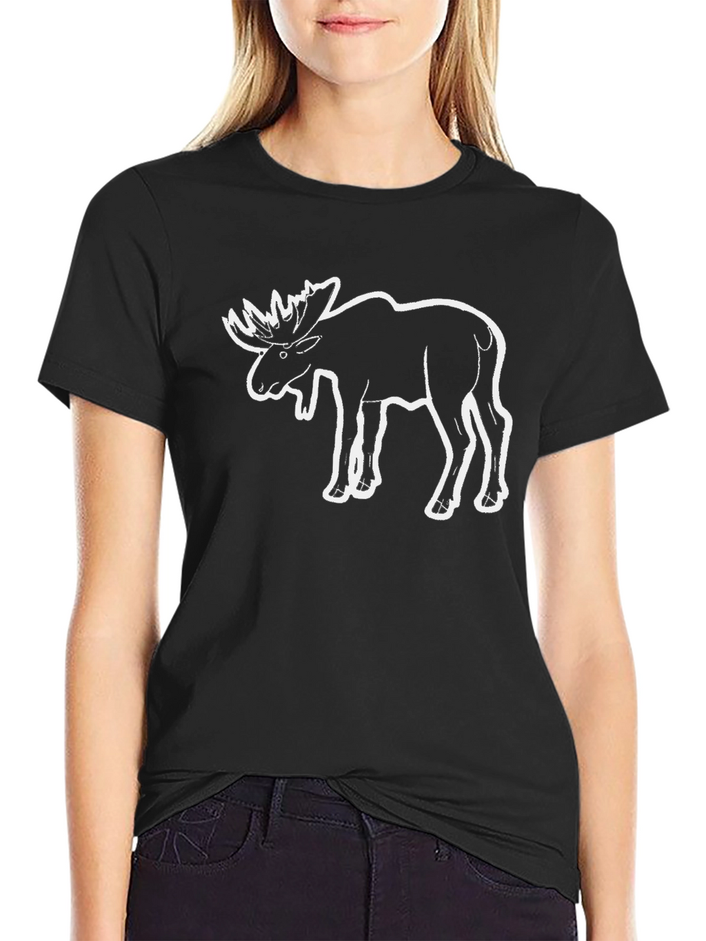 Moose Graphic Tee - Black Cotton Casual T-Shirt
