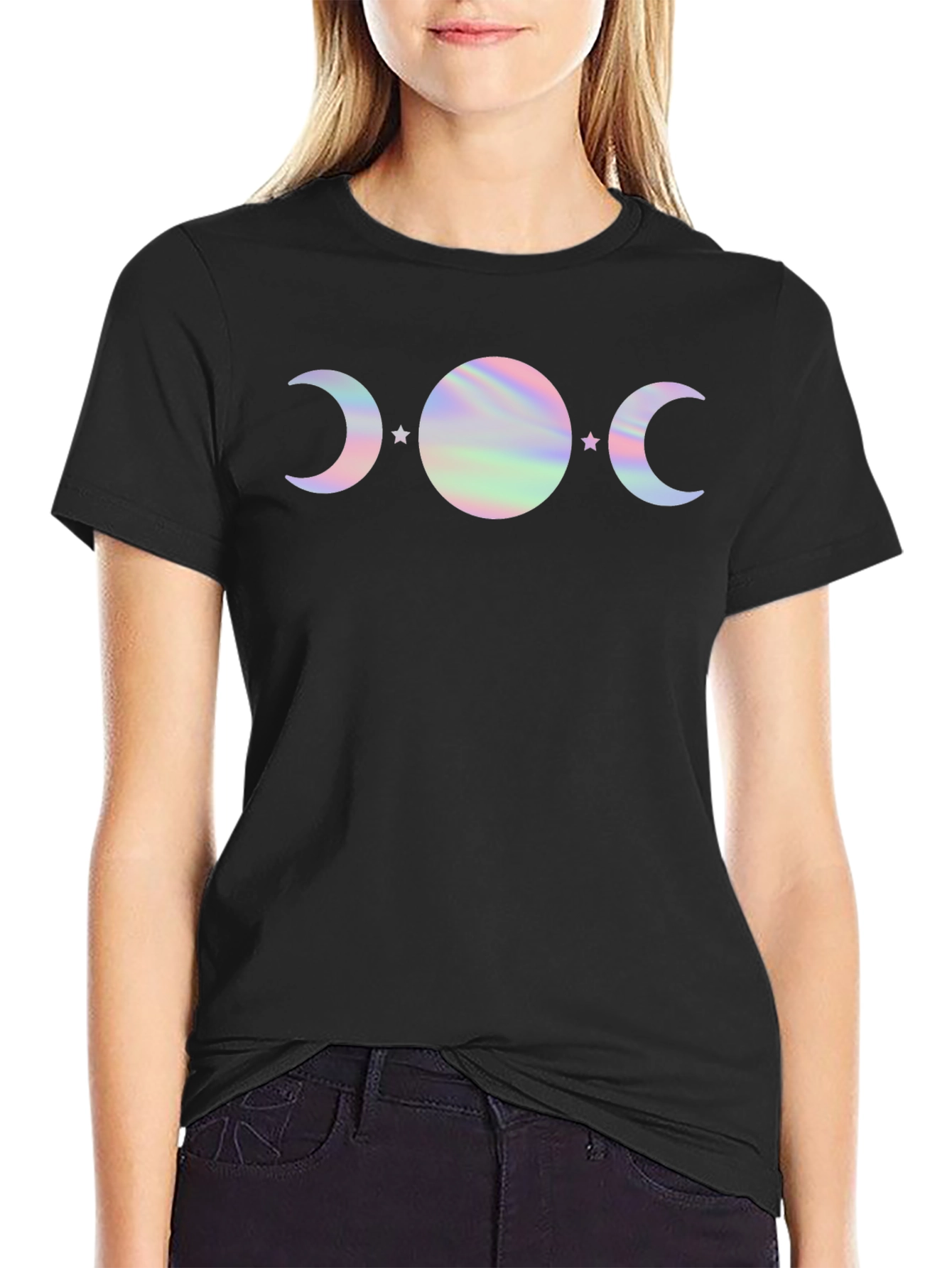 Mystic Moon Phases Graphic Tee - Holographic Design