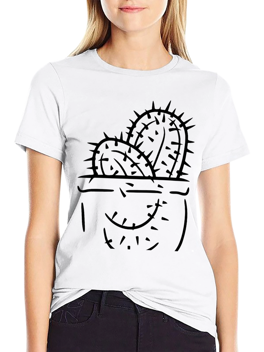 Cactus Graphic Tee - Black Cotton Casual Shirt