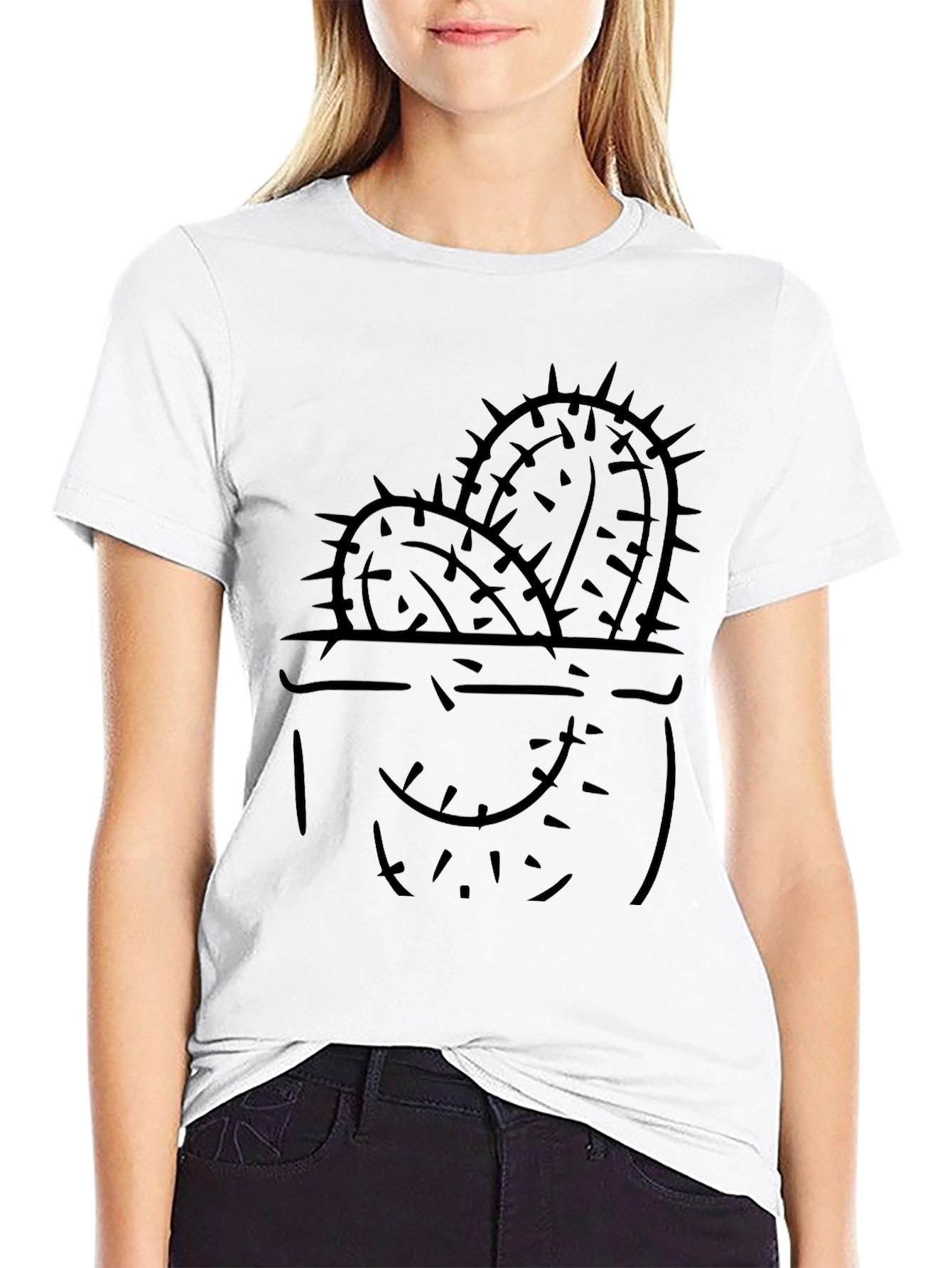 Cactus Graphic Tee - Black Cotton Casual Shirt
