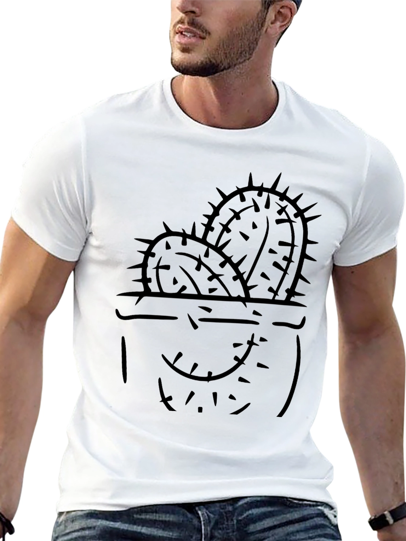 Cactus Graphic Tee - Black Cotton Casual Shirt