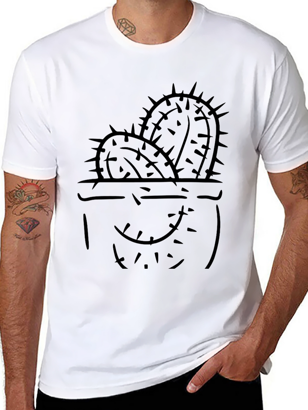 Cactus Graphic Tee - Black Cotton Casual Shirt