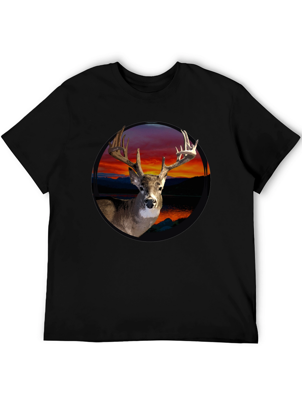 Deer Sunset Graphic Tee - Mens Black T-Shirt