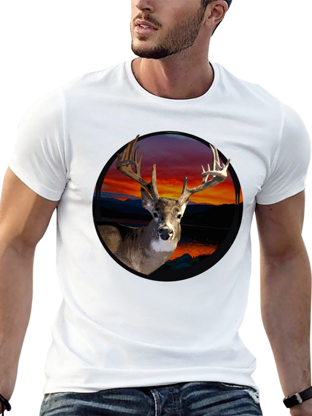 Deer Sunset Graphic Tee - Mens Black T-Shirt