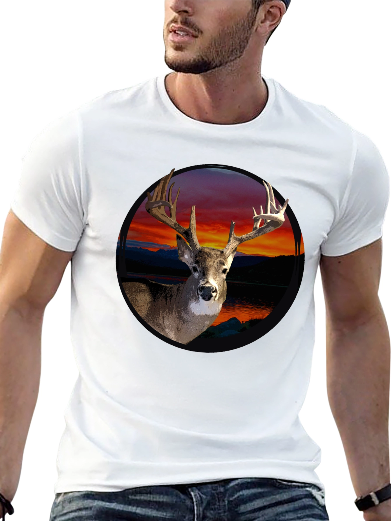 Deer Sunset Graphic Tee - Mens Black T-Shirt