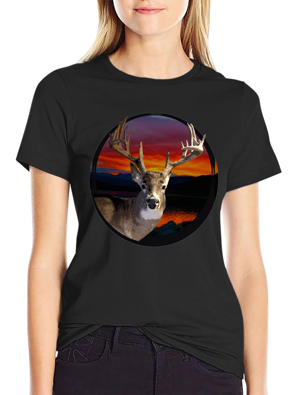 Deer Sunset Graphic Tee - Mens Black T-Shirt