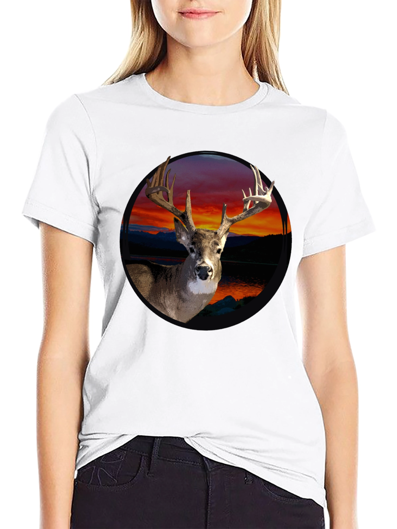 Deer Sunset Graphic Tee - Mens Black T-Shirt