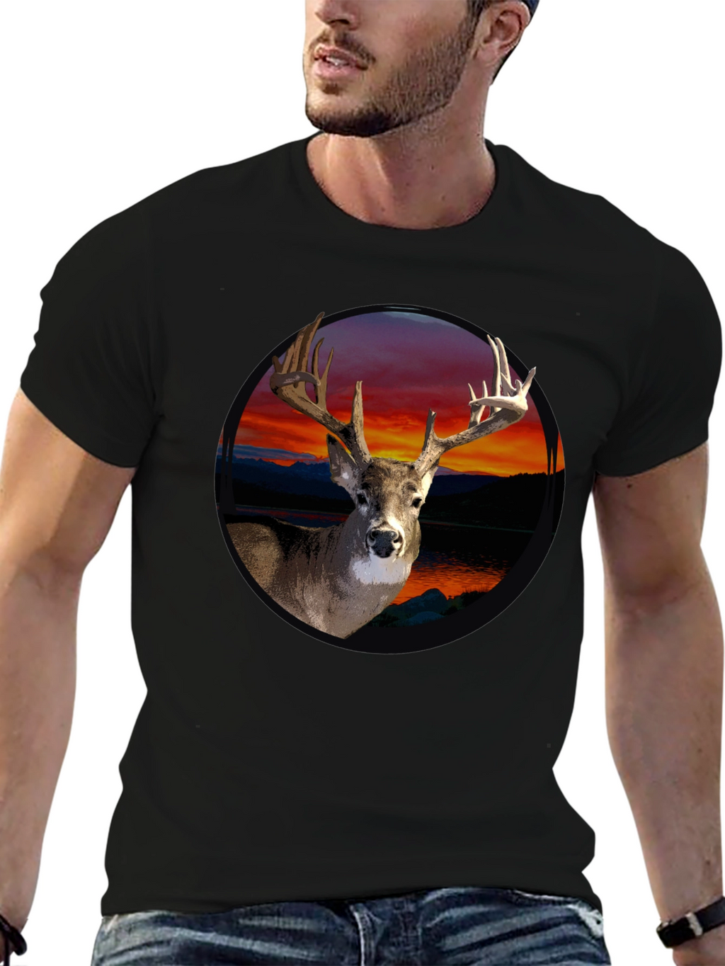 Deer Sunset Graphic Tee - Mens Black T-Shirt