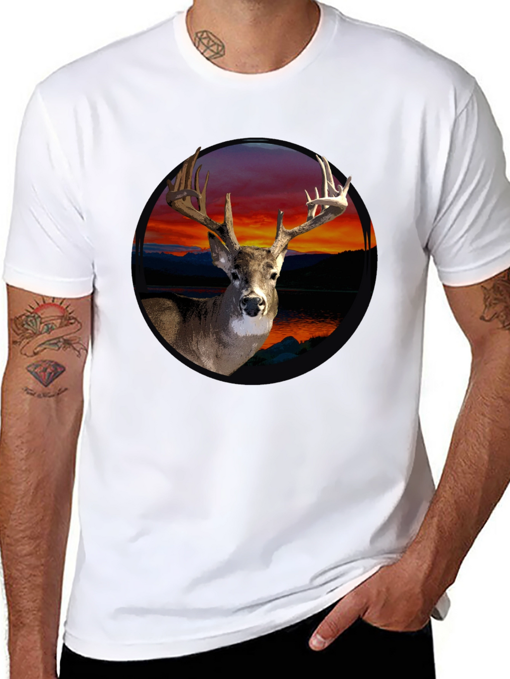 Deer Sunset Graphic Tee - Mens Black T-Shirt