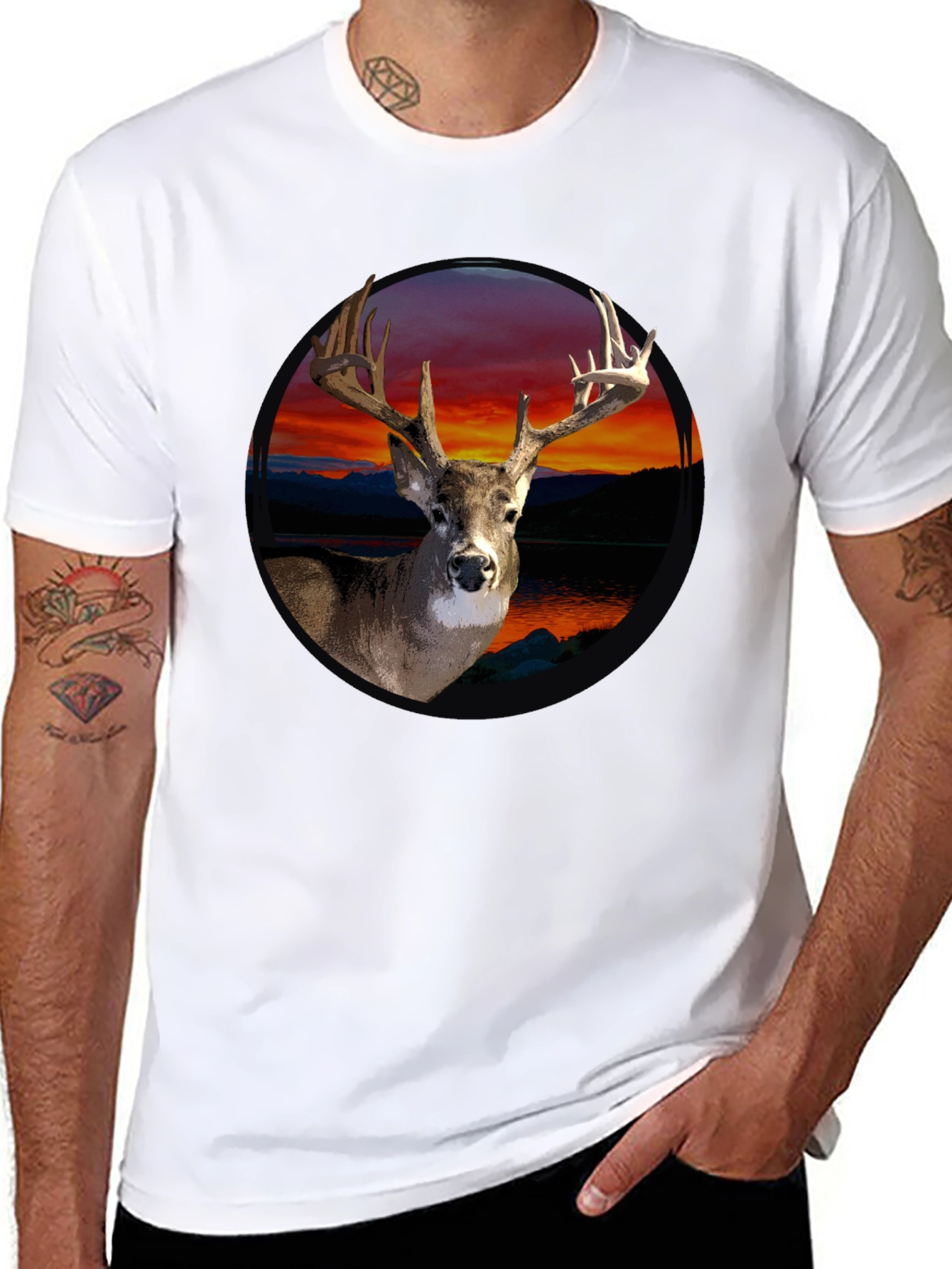 Deer Sunset Graphic Tee - Mens Black T-Shirt