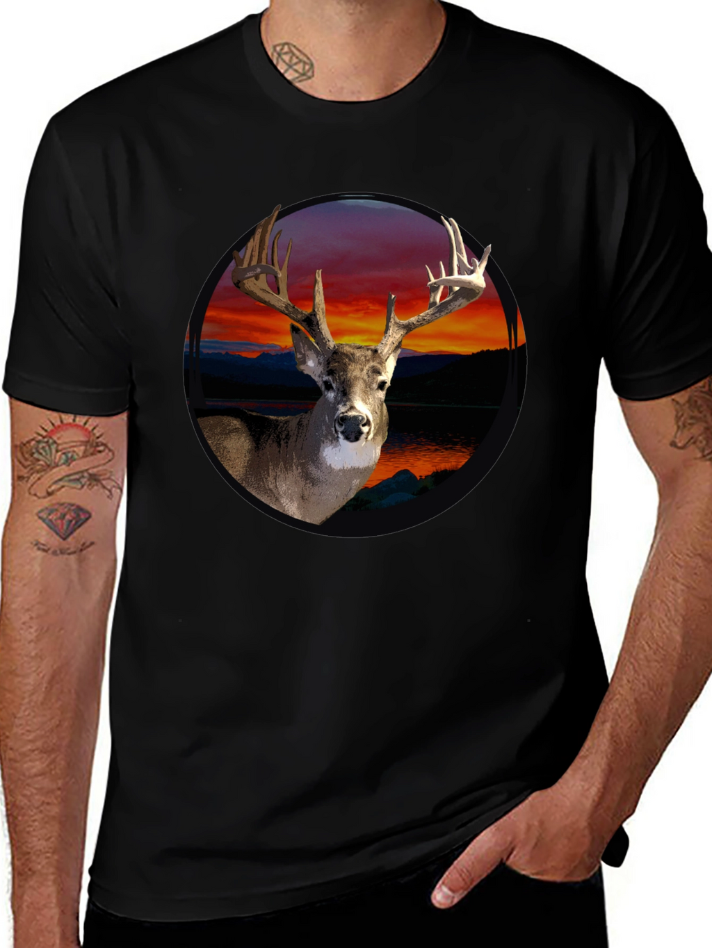 Deer Sunset Graphic Tee - Mens Black T-Shirt