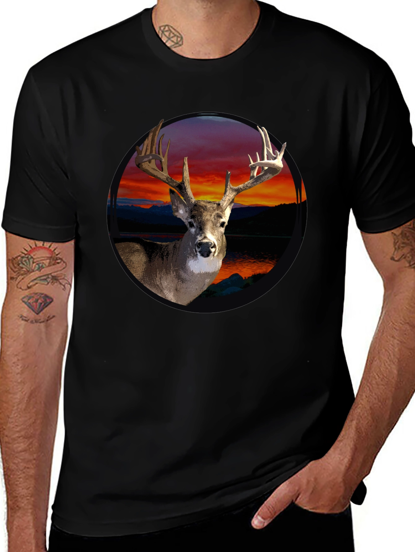 Deer Sunset Graphic Tee - Mens Black T-Shirt