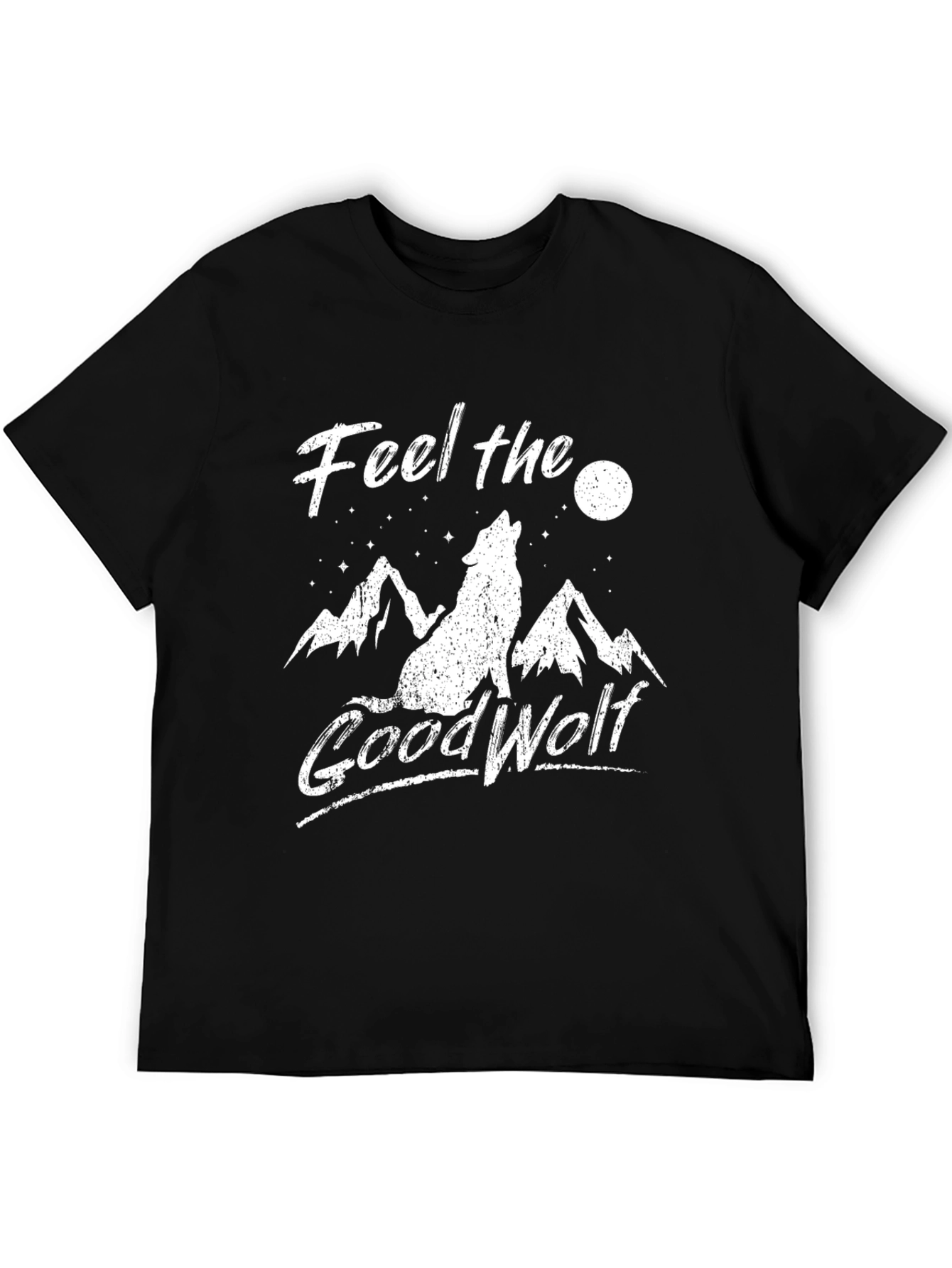 Feel the Good Wolf Graphic Tee - Black Cotton T-Shirt