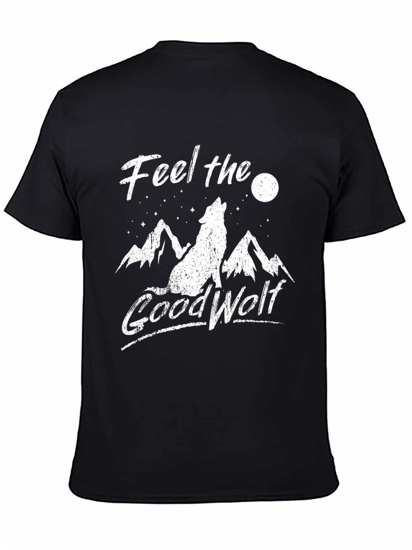 Feel the Good Wolf Graphic Tee - Black Cotton T-Shirt