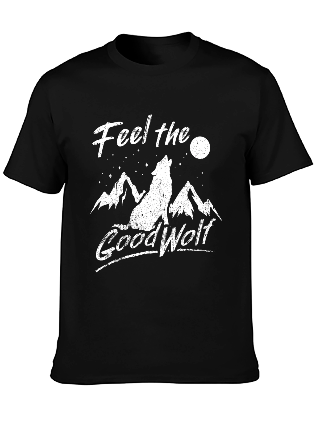 Feel the Good Wolf Graphic Tee - Black Cotton T-Shirt