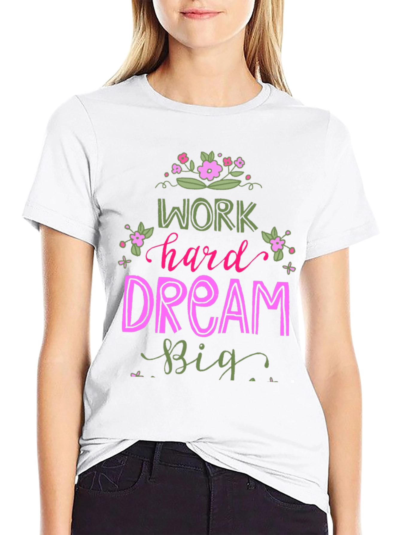 Work Hard Dream Big Graphic Tee - Inspirational Black T-Shirt