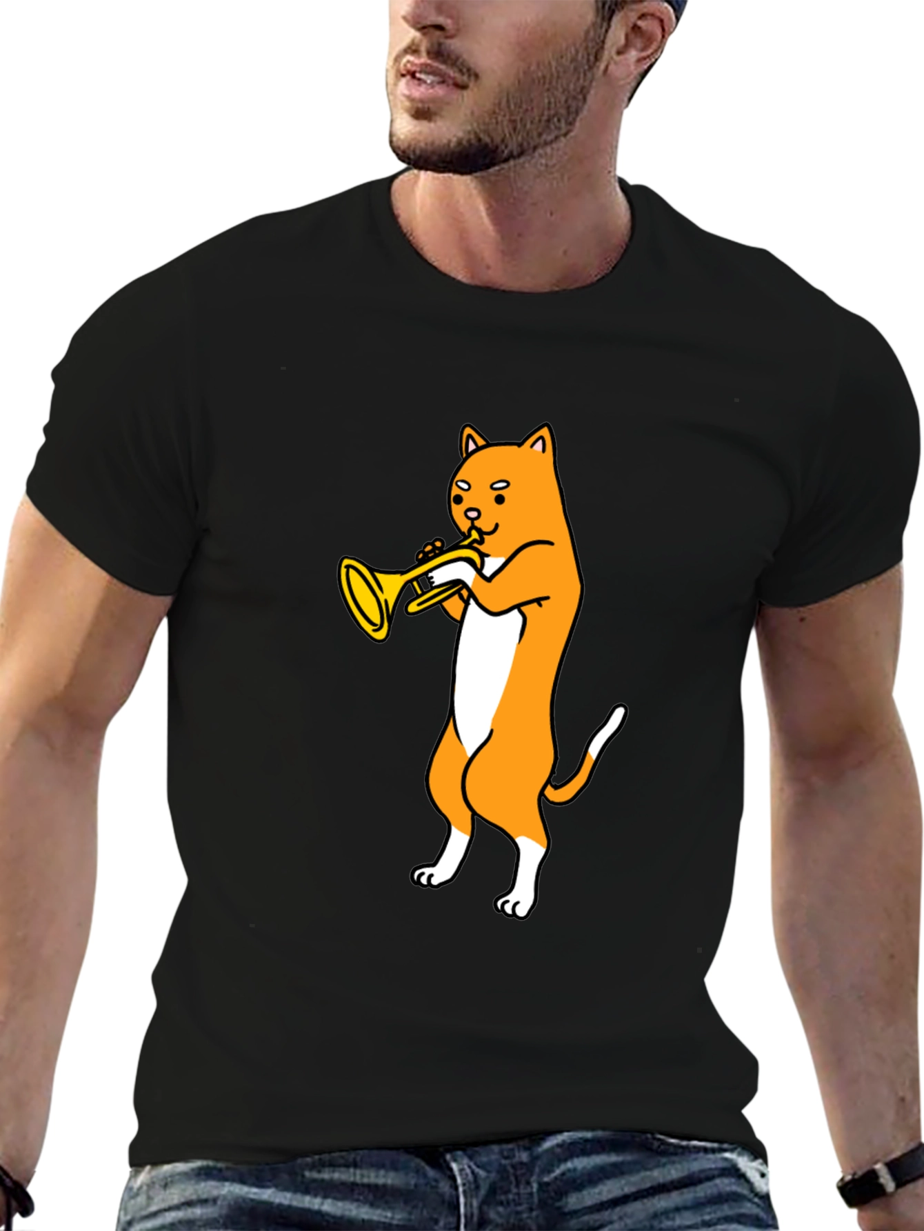 Cat Trumpet Player Graphic Tee