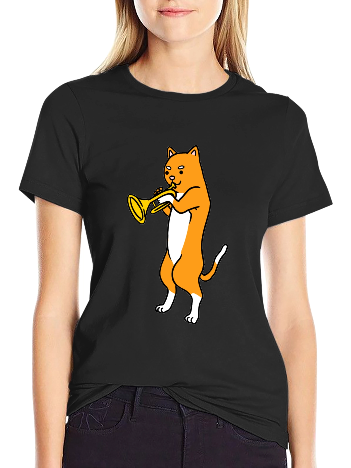 Cat Trumpet Player Graphic Tee