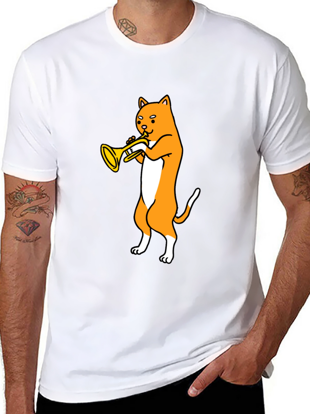 Cat Trumpet Player Graphic Tee