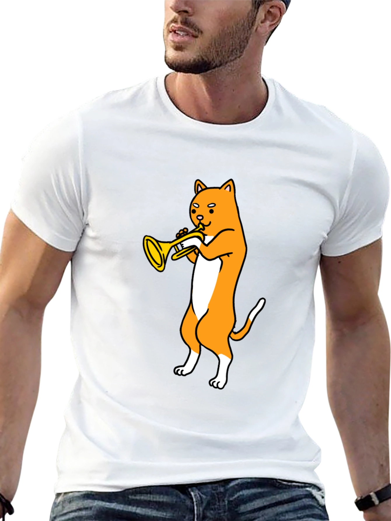 Cat Trumpet Player Graphic Tee