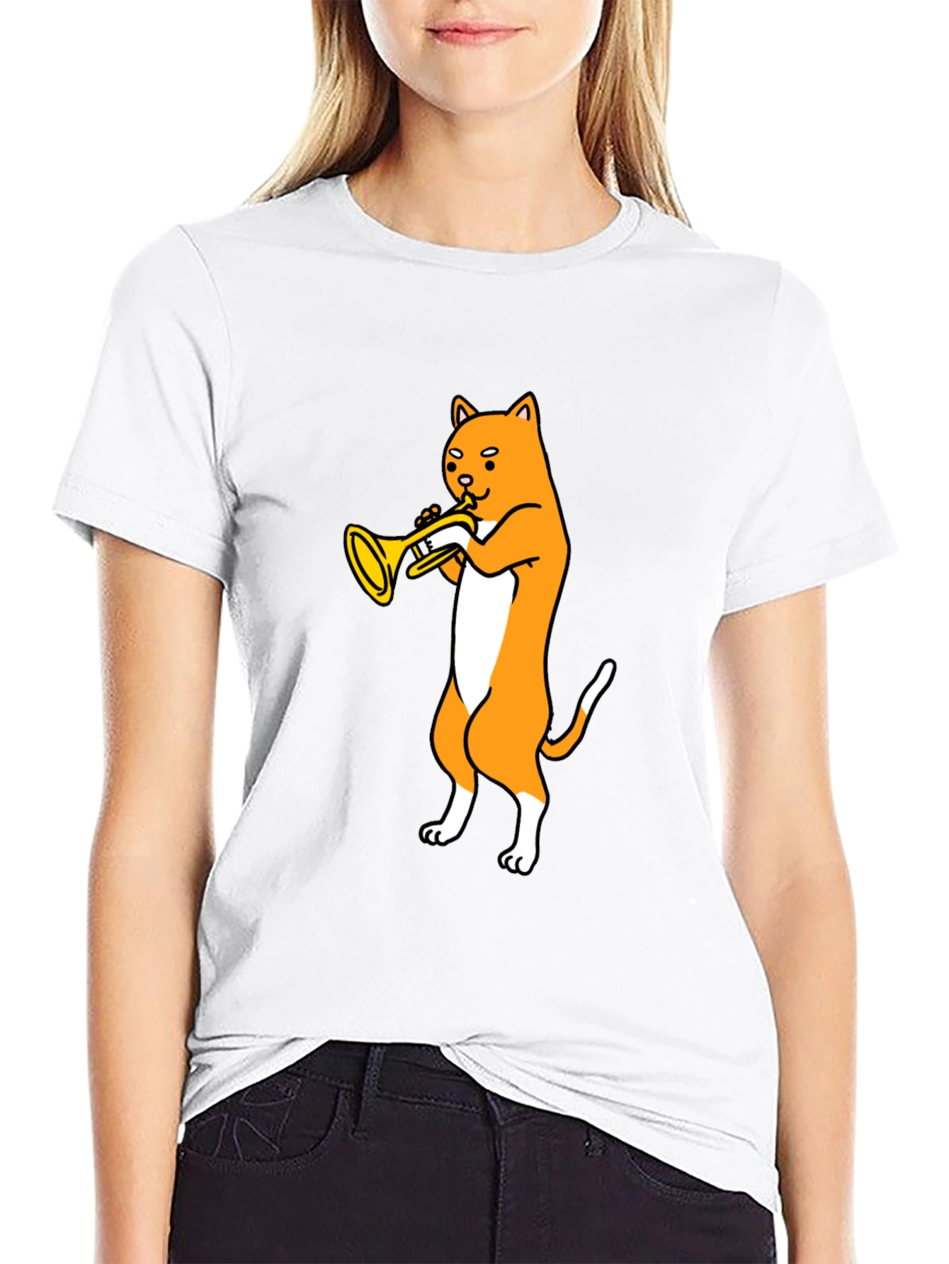 Cat Trumpet Player Graphic Tee