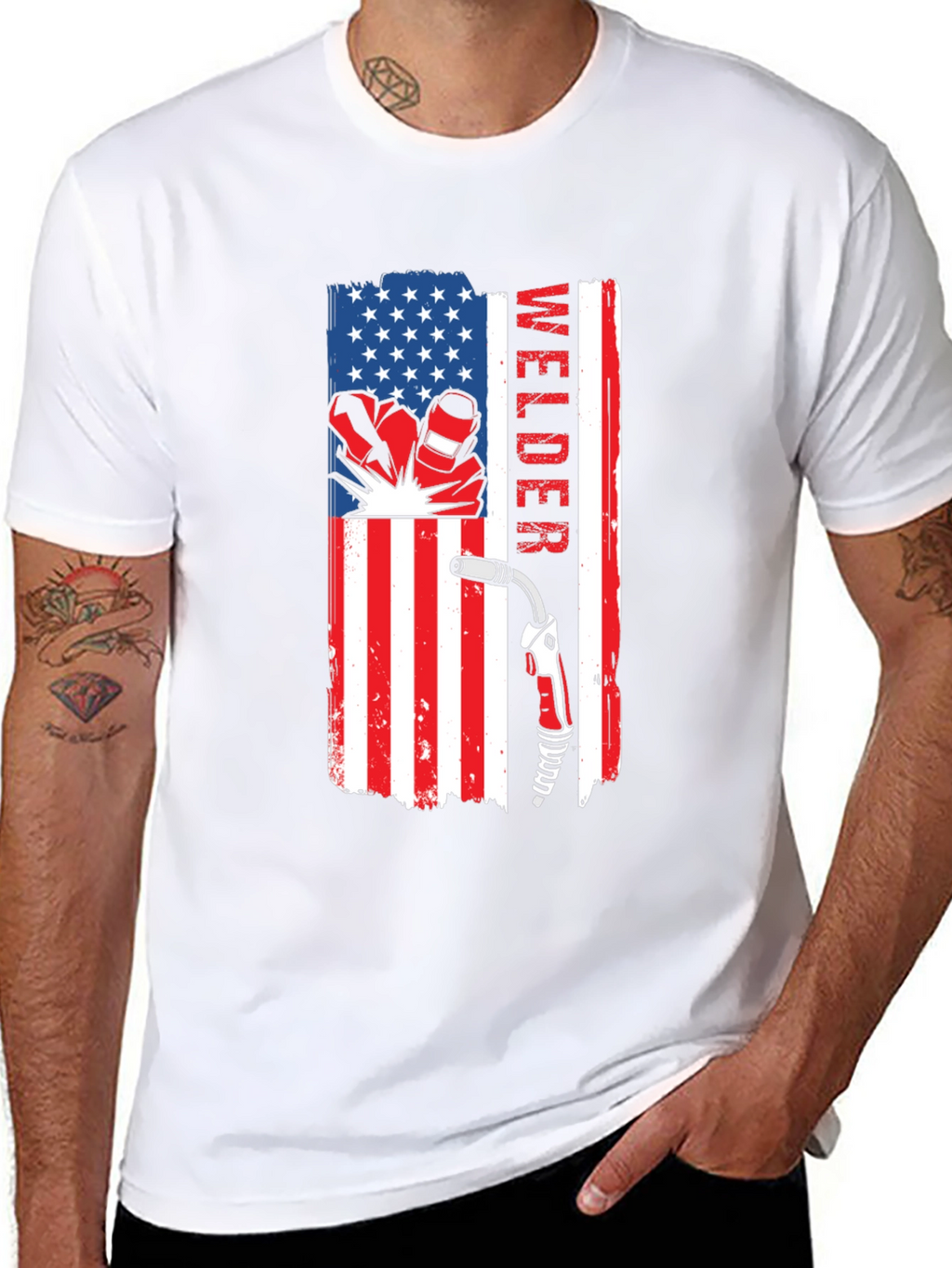 Welder USA Flag T-Shirt - Patriotic Welding Tee