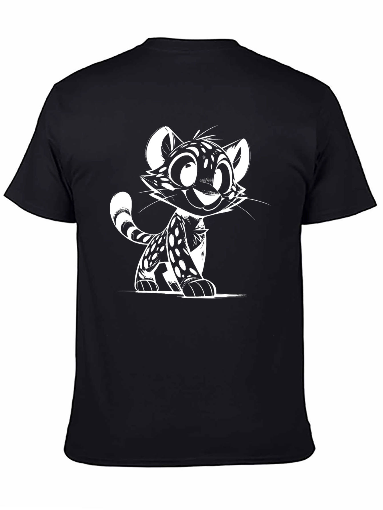 Cartoon Cat Graphic Tee - Black Unisex T-Shirt