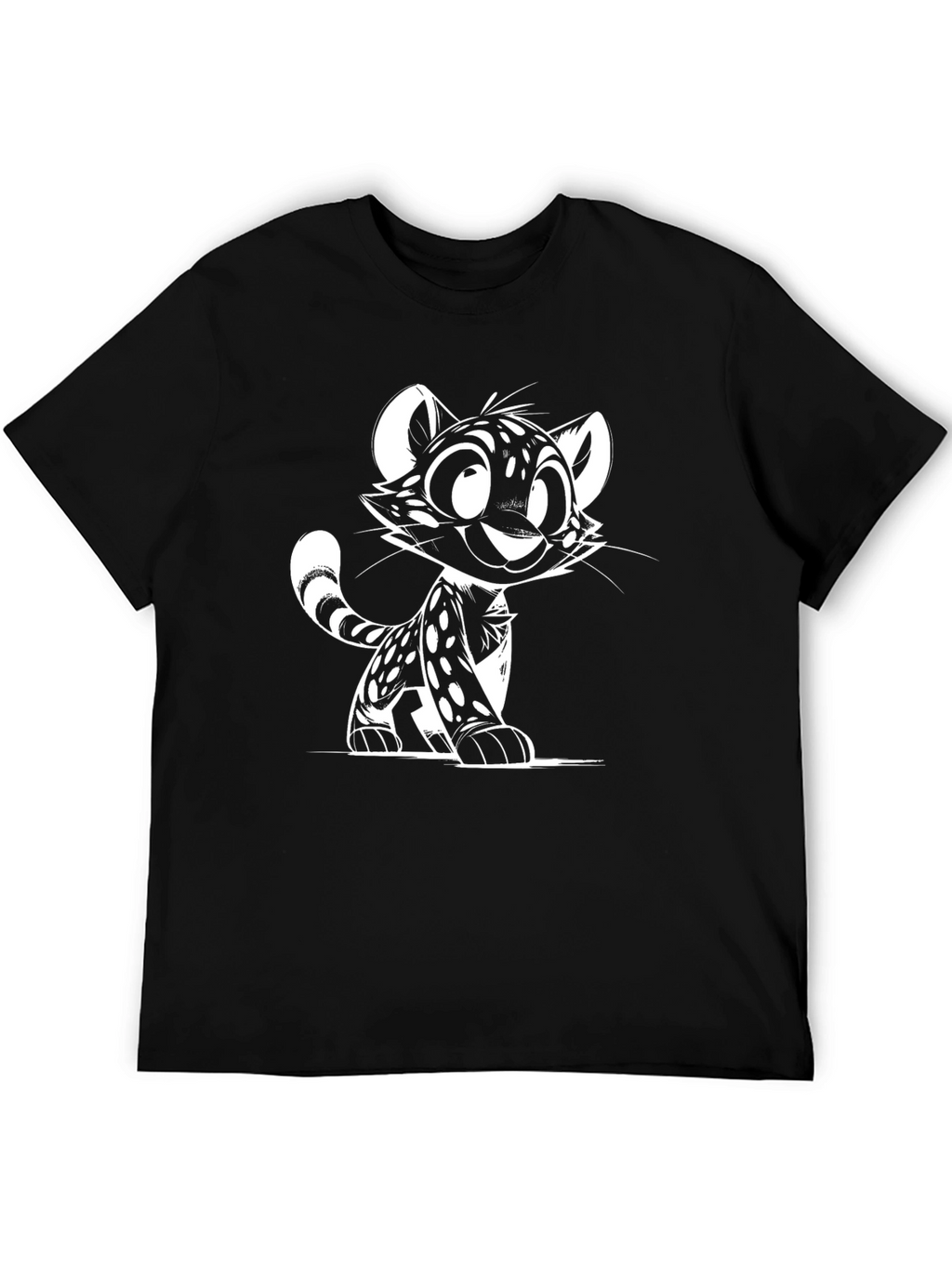 Cartoon Cat Graphic Tee - Black Unisex T-Shirt