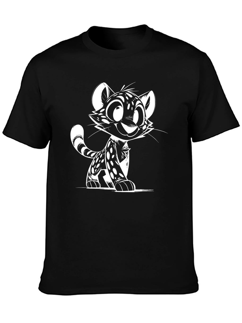 Cartoon Cat Graphic Tee - Black Unisex T-Shirt