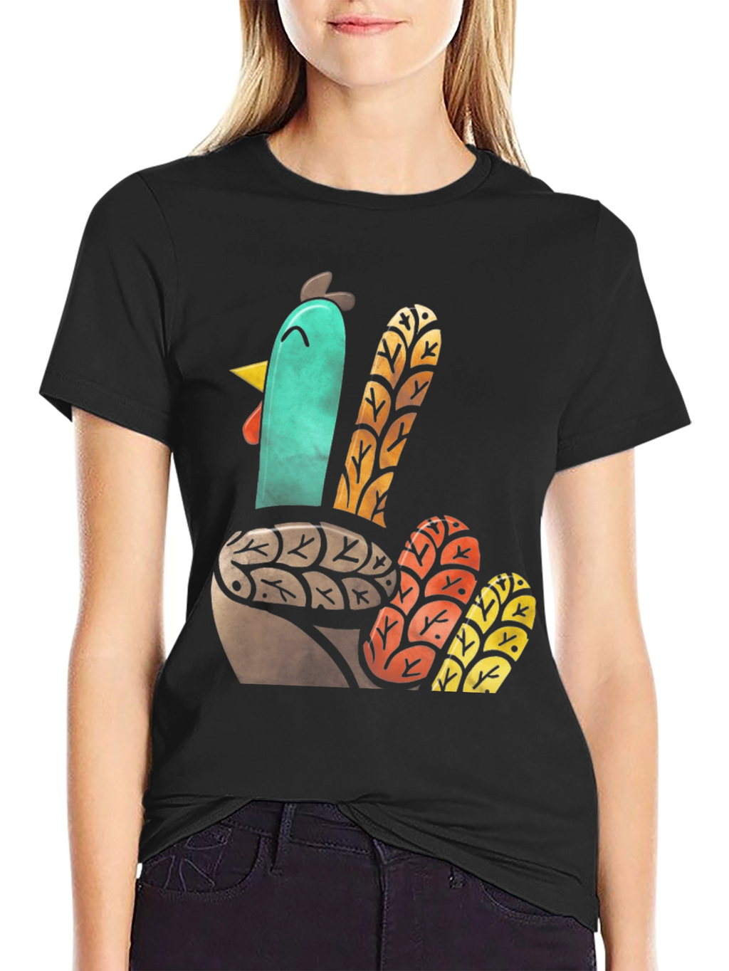 Thanksgiving Turkey Graphic Tee - Black Cotton T-Shirt