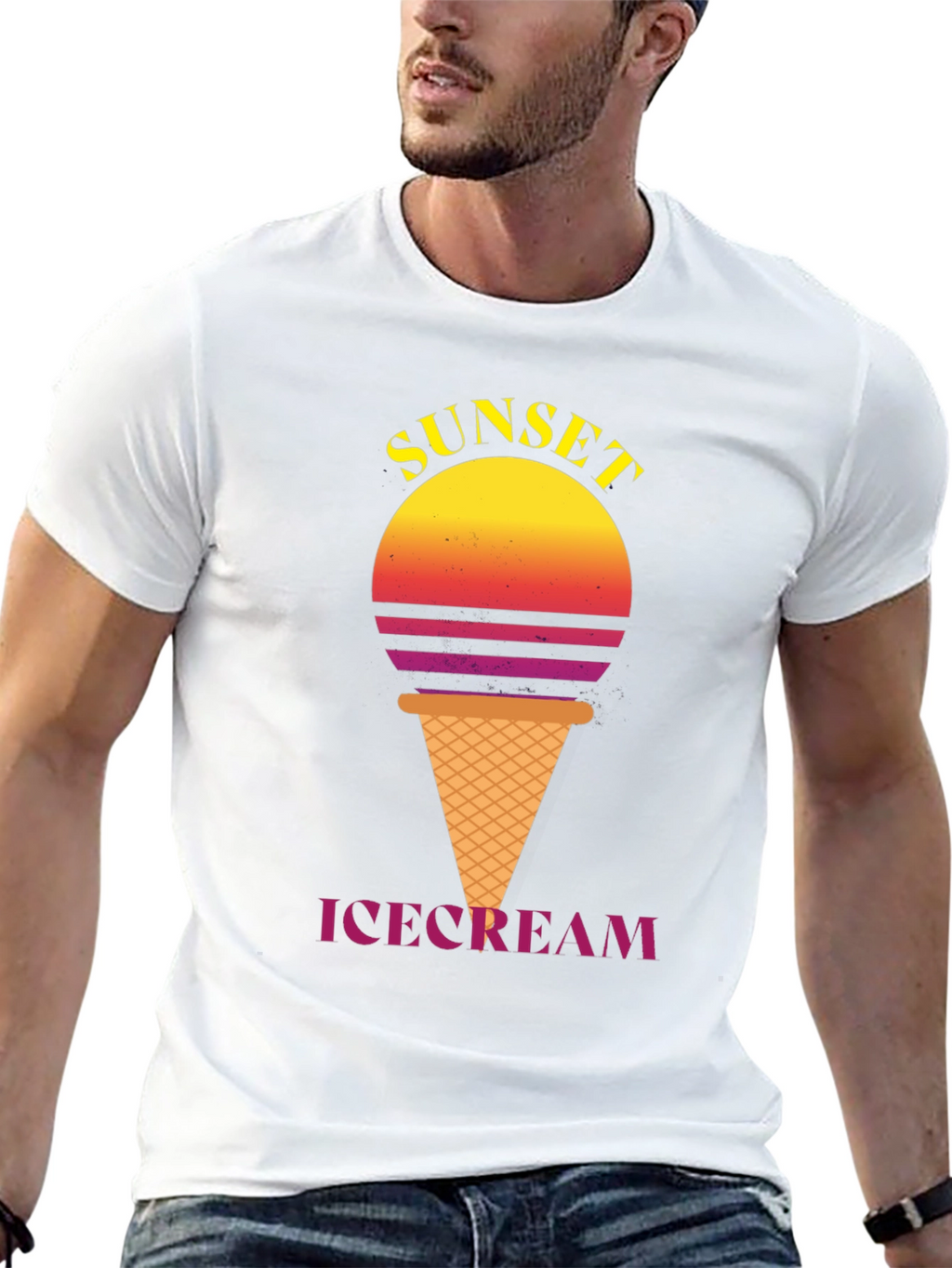 Sunset Ice Cream Graphic Tee - Stylish Black T-Shirt