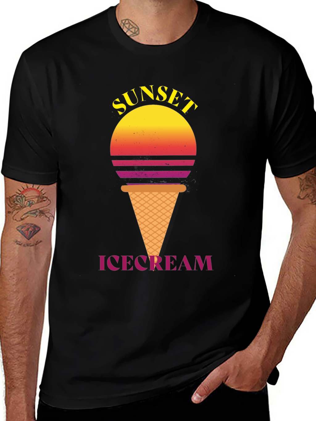 Sunset Ice Cream Graphic Tee - Stylish Black T-Shirt