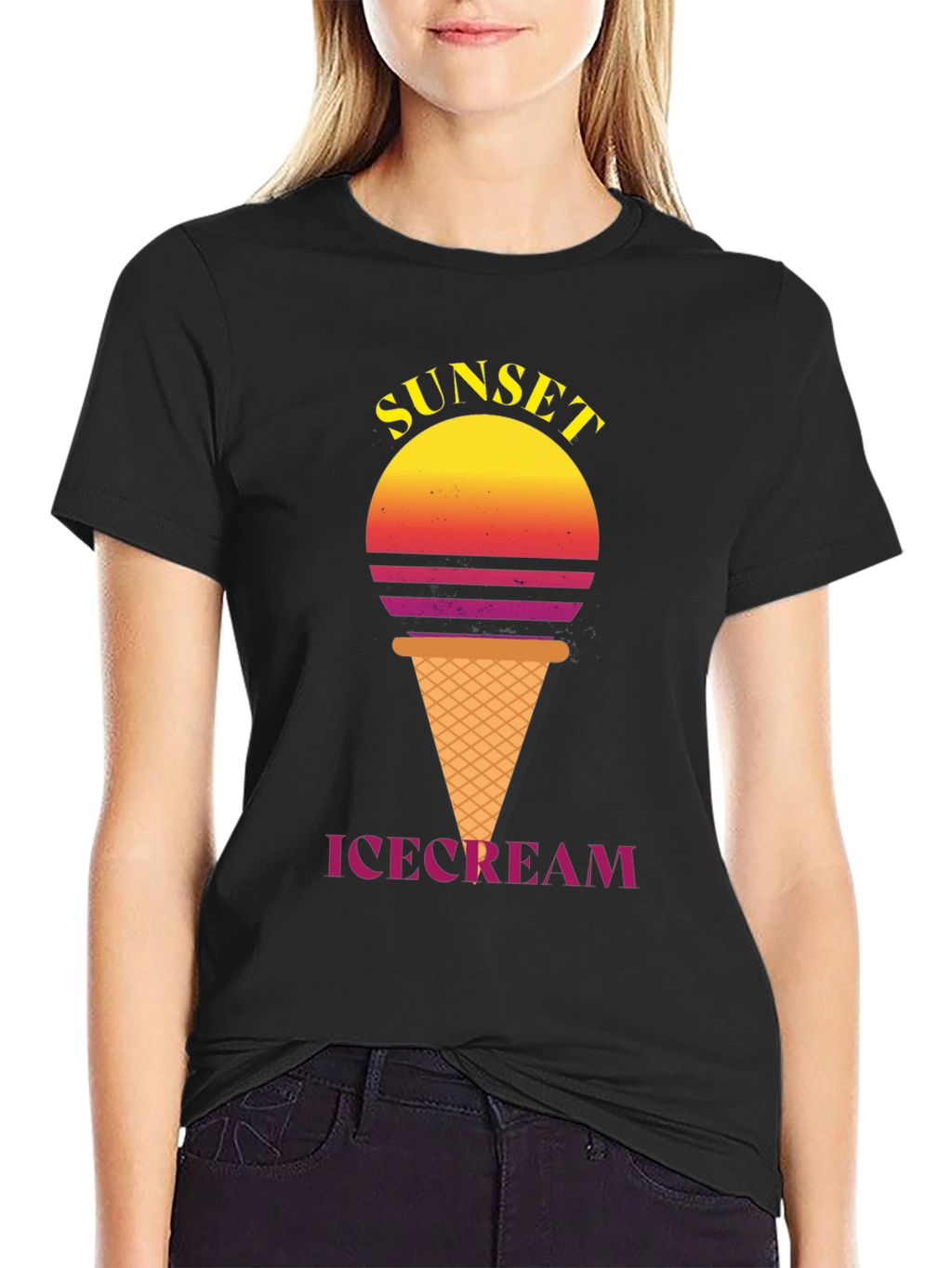 Sunset Ice Cream Graphic Tee - Stylish Black T-Shirt