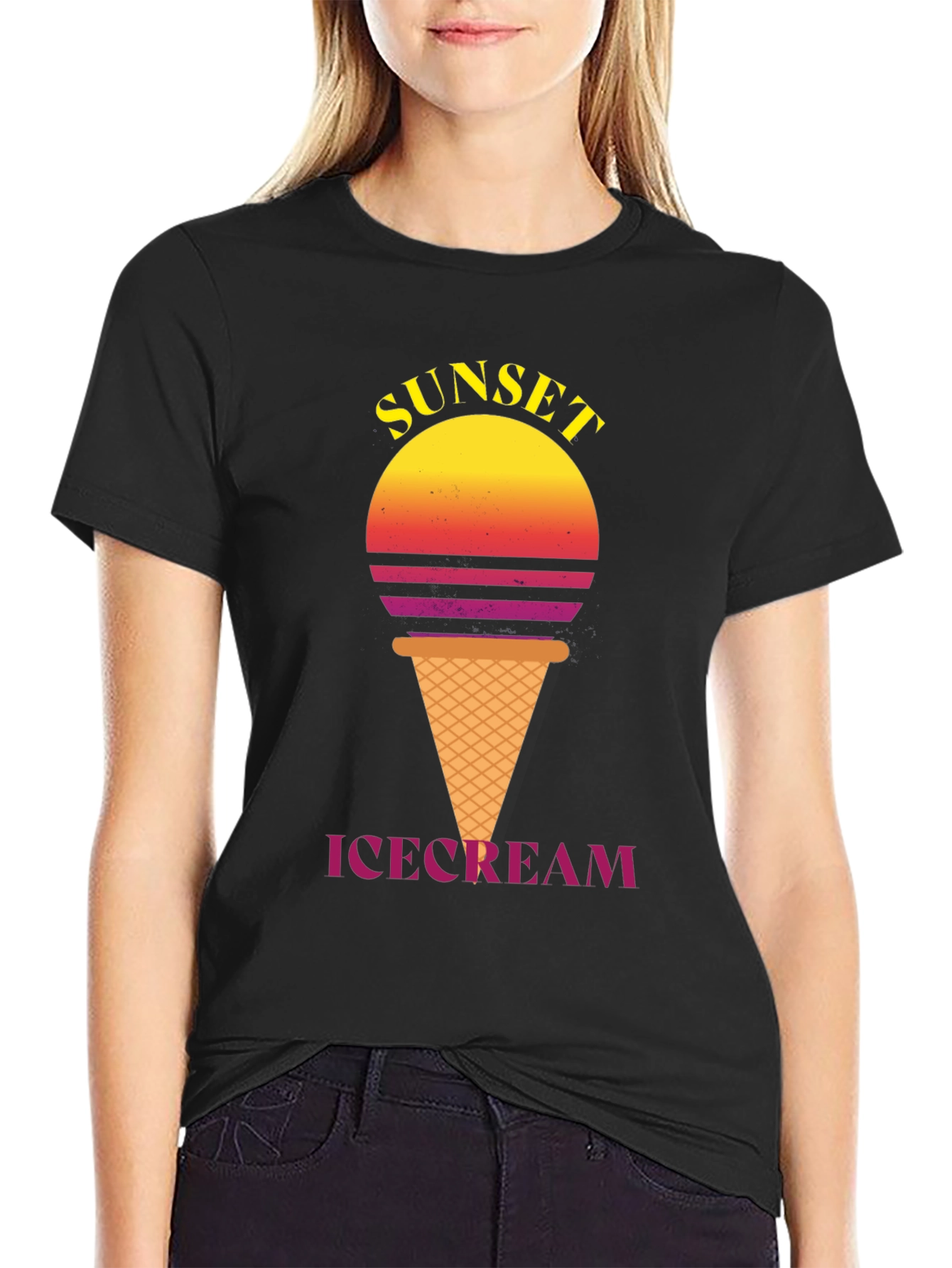 Sunset Ice Cream Graphic Tee - Stylish Black T-Shirt