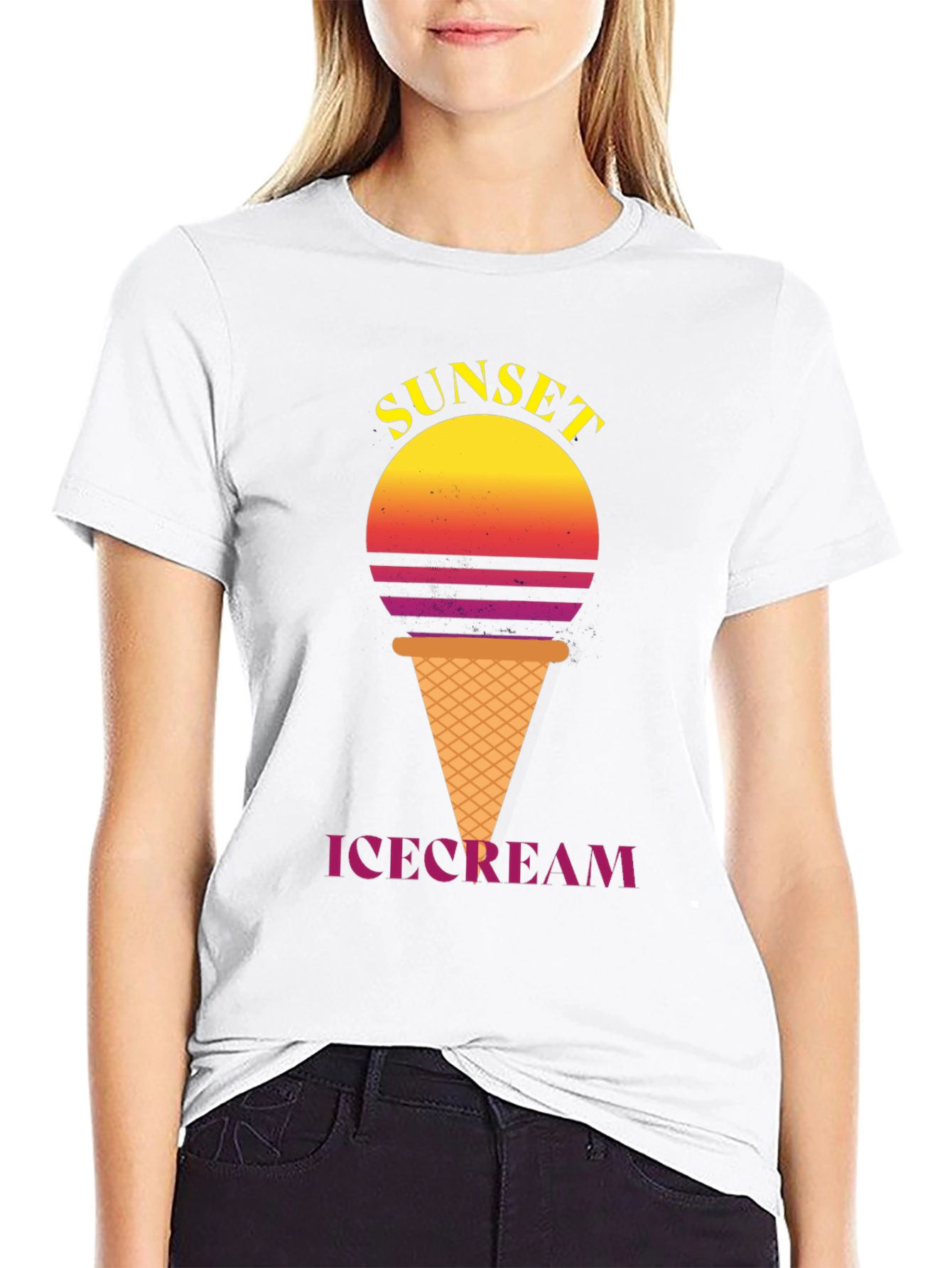 Sunset Ice Cream Graphic Tee - Stylish Black T-Shirt