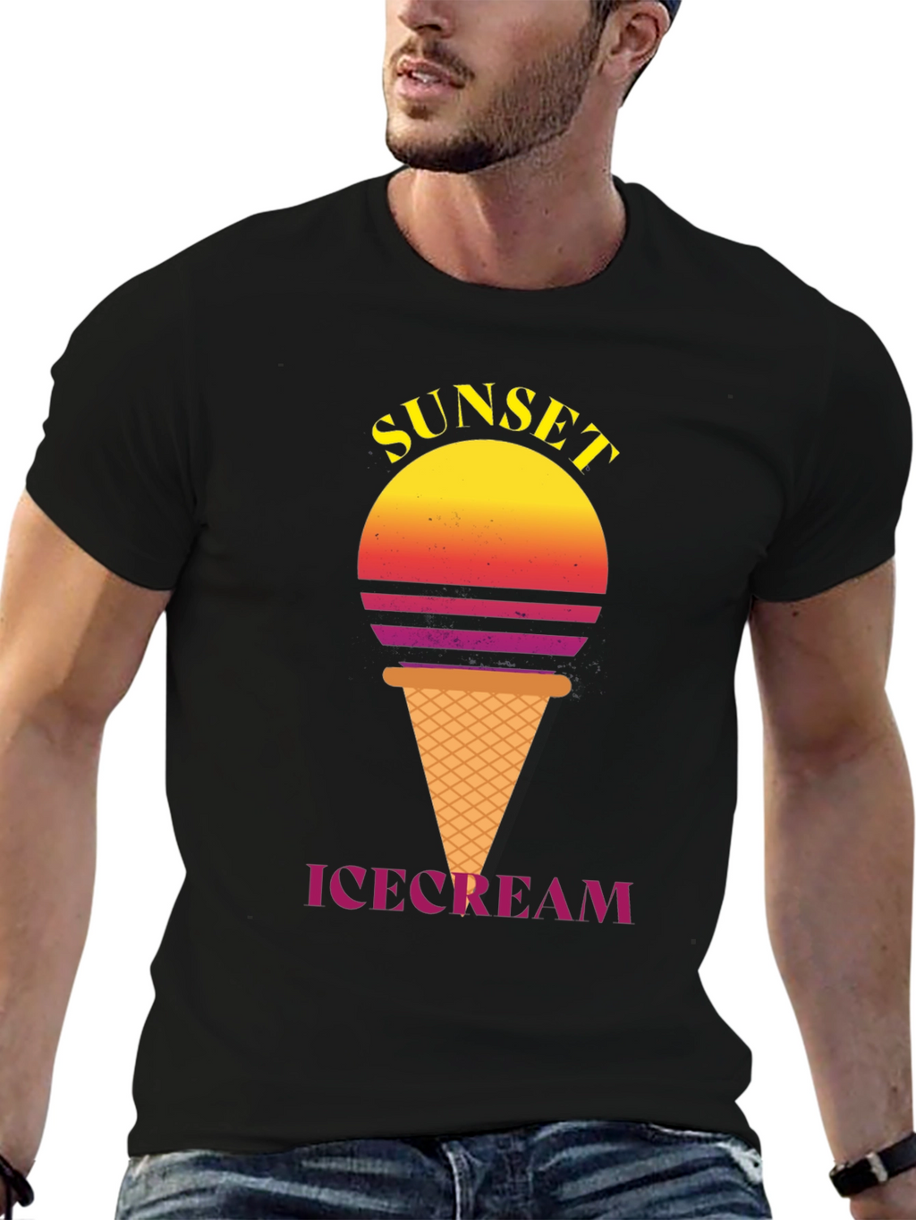 Sunset Ice Cream Graphic Tee - Stylish Black T-Shirt
