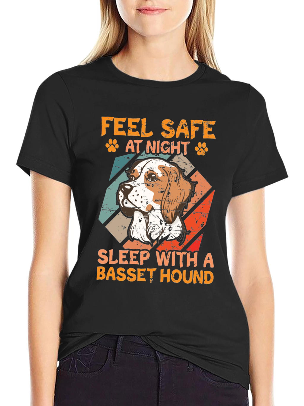 Feel Safe at Night Basset Hound Graphic Tee
