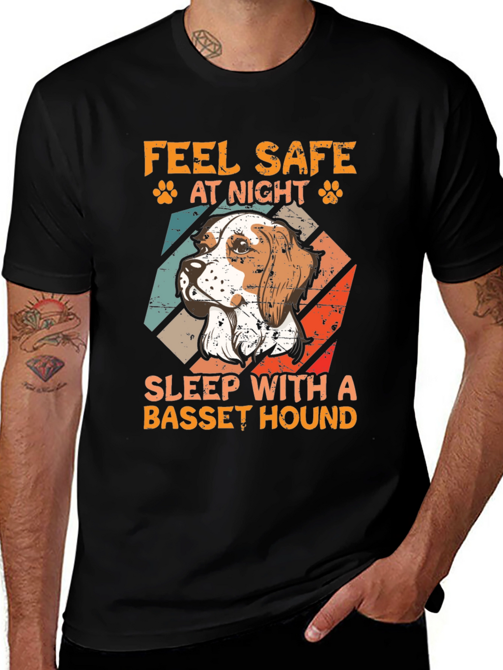 Feel Safe at Night Basset Hound Graphic Tee