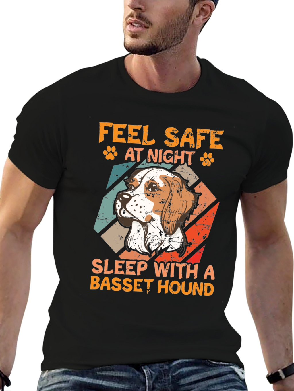 Feel Safe at Night Basset Hound Graphic Tee