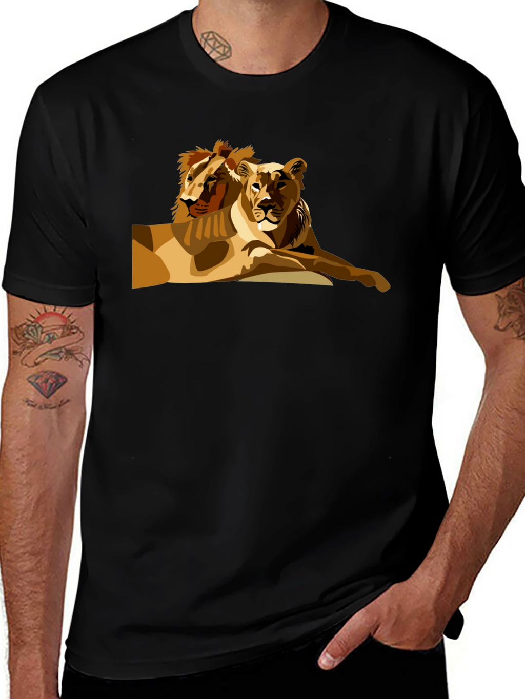 Lion & Lioness Graphic Black T-Shirt