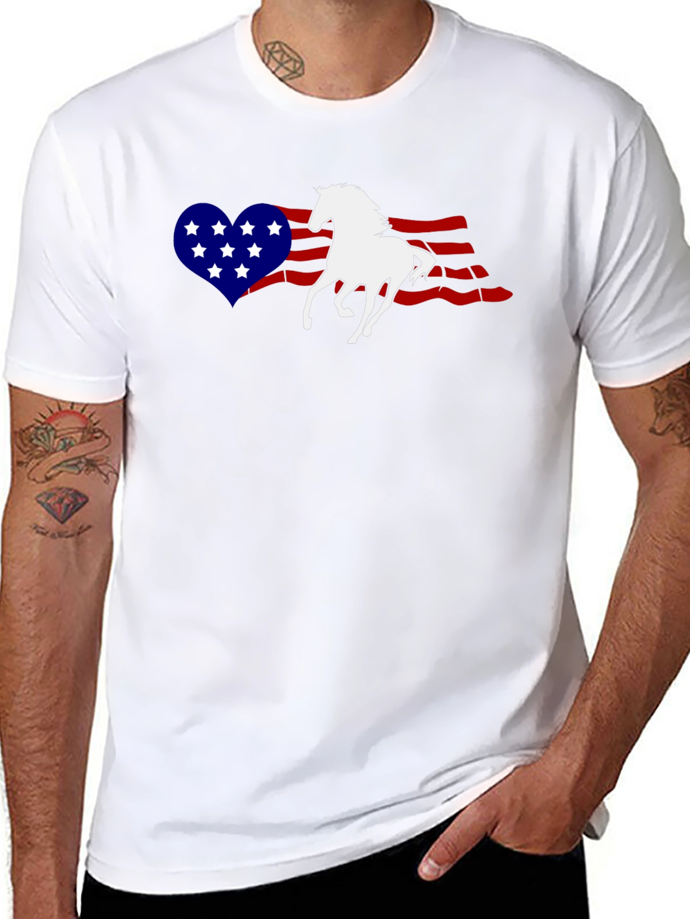 Patriotic Horse Heart USA Flag Graphic T-Shirt