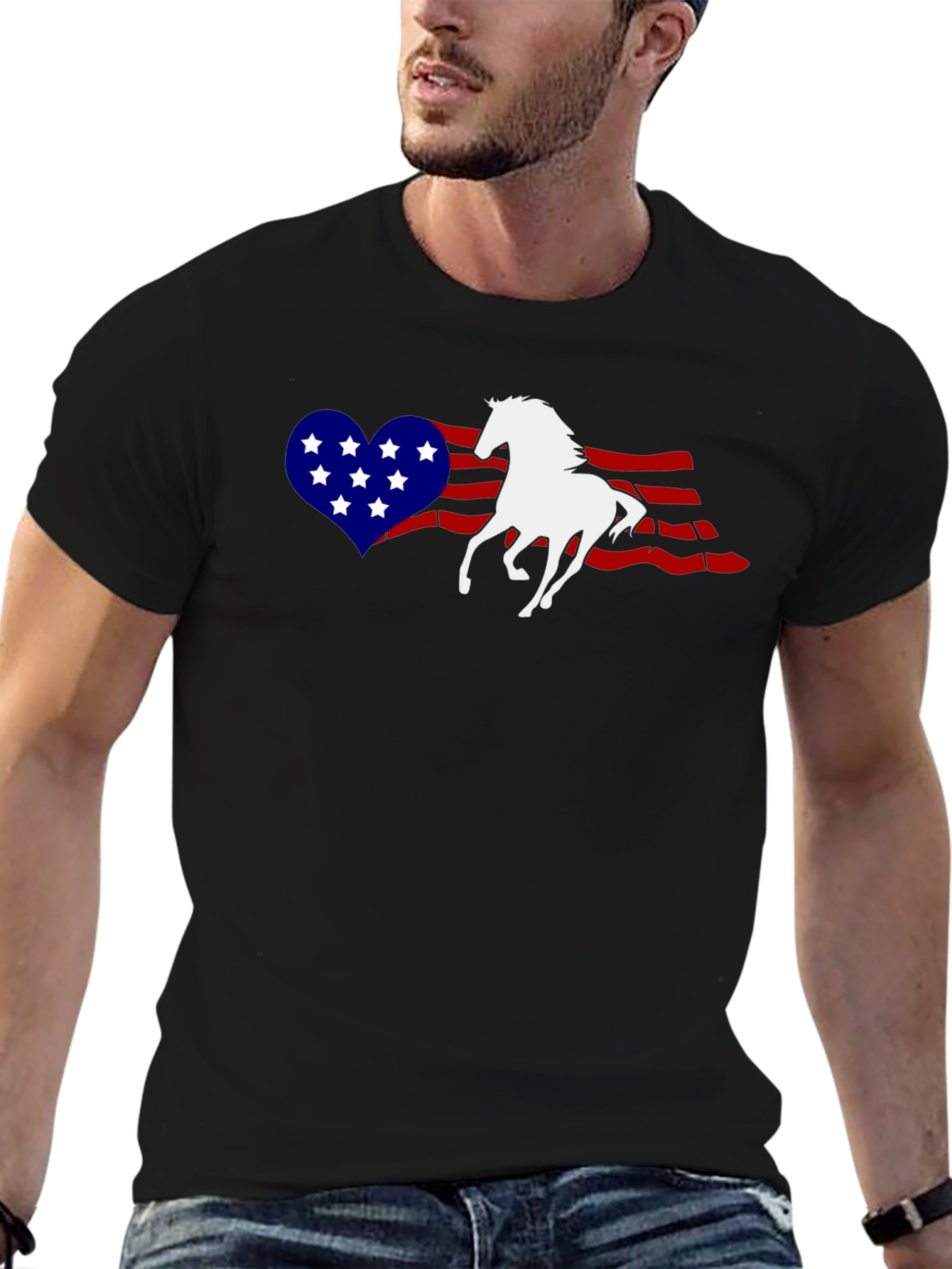 Patriotic Horse Heart USA Flag Graphic T-Shirt