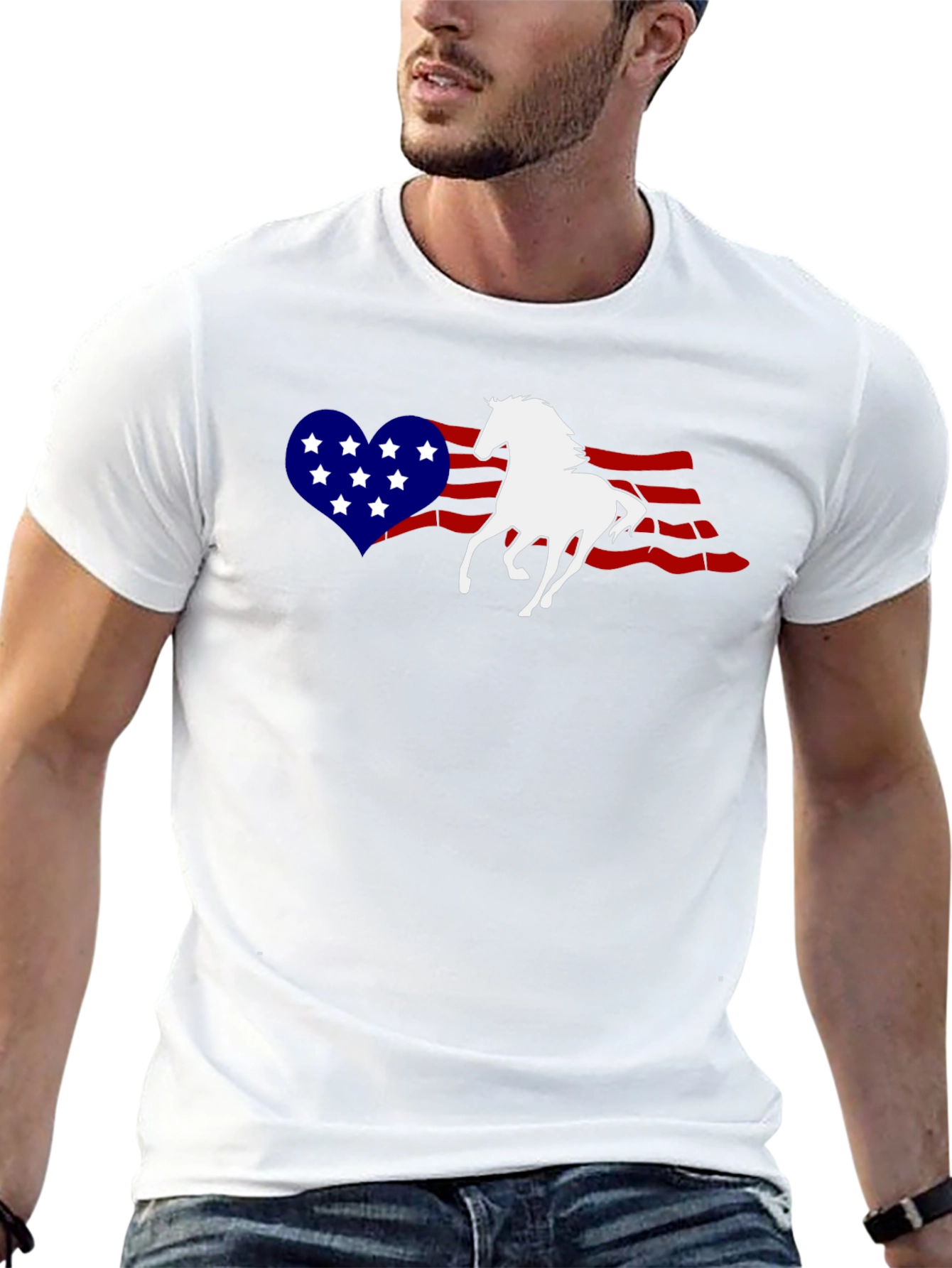 Patriotic Horse Heart USA Flag Graphic T-Shirt