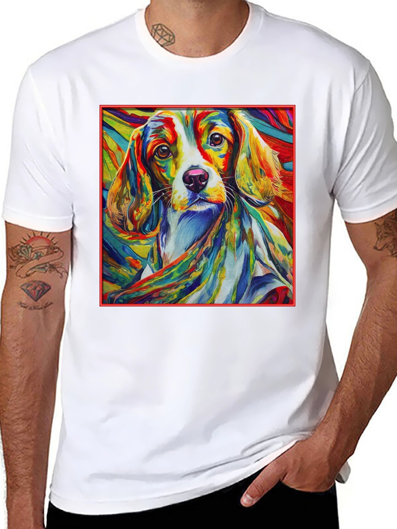 Vibrant Dog Art Black T-Shirt