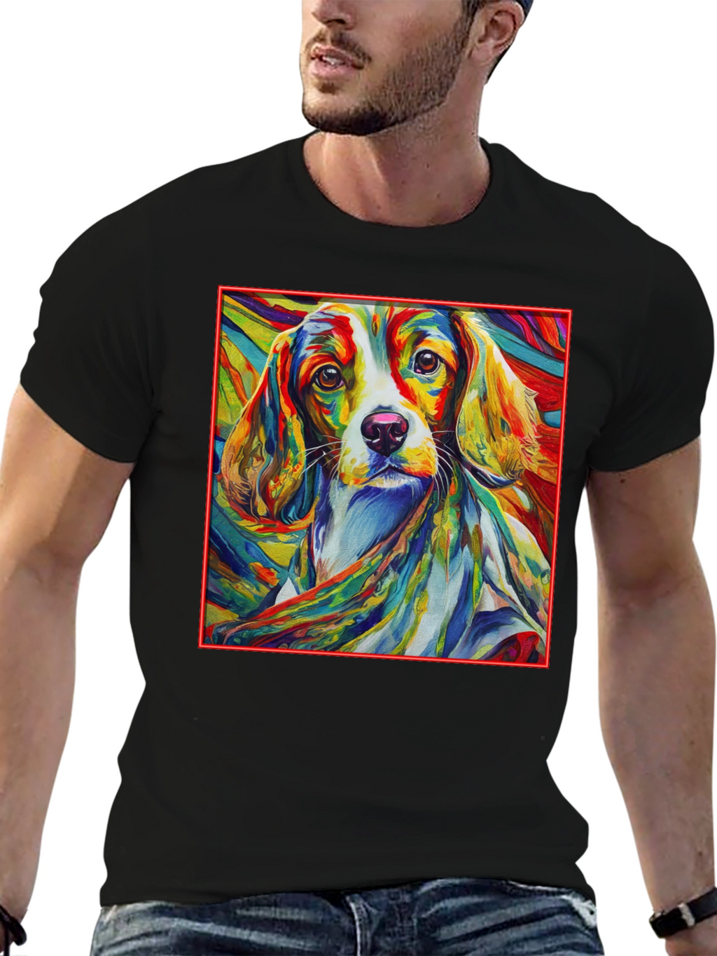 Vibrant Dog Art Black T-Shirt