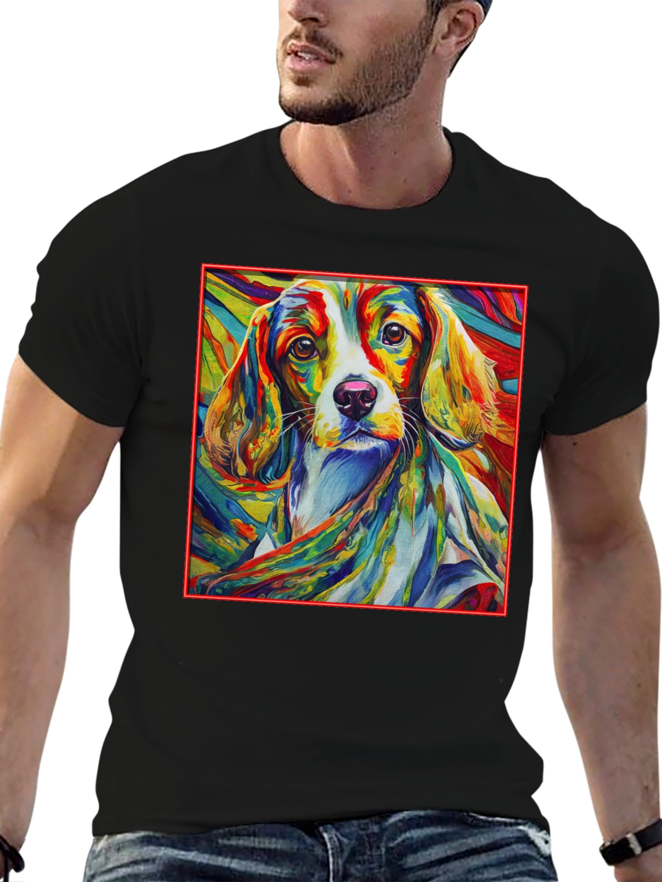 Vibrant Dog Art Black T-Shirt