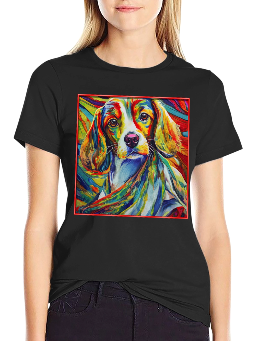 Vibrant Dog Art Black T-Shirt