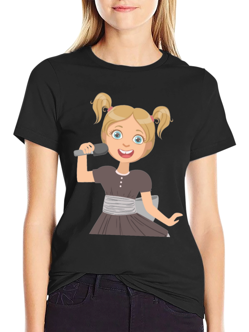 Girl Singer Graphic T-Shirt Black Tee